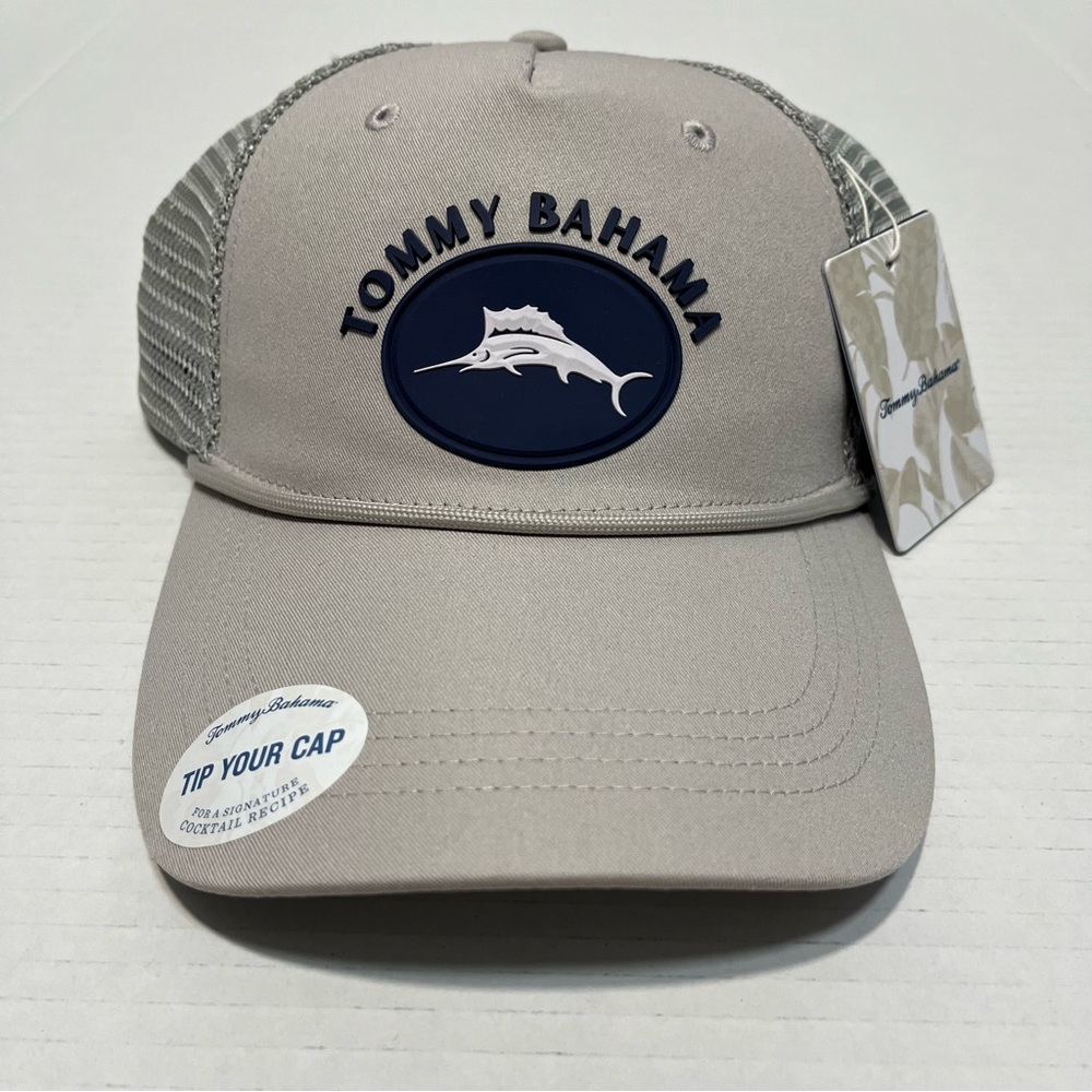 Tommy Bahama "Tip Your Cap" Marlin Logo Mens Trucker Hat Cord Gray Navy NWT‎
